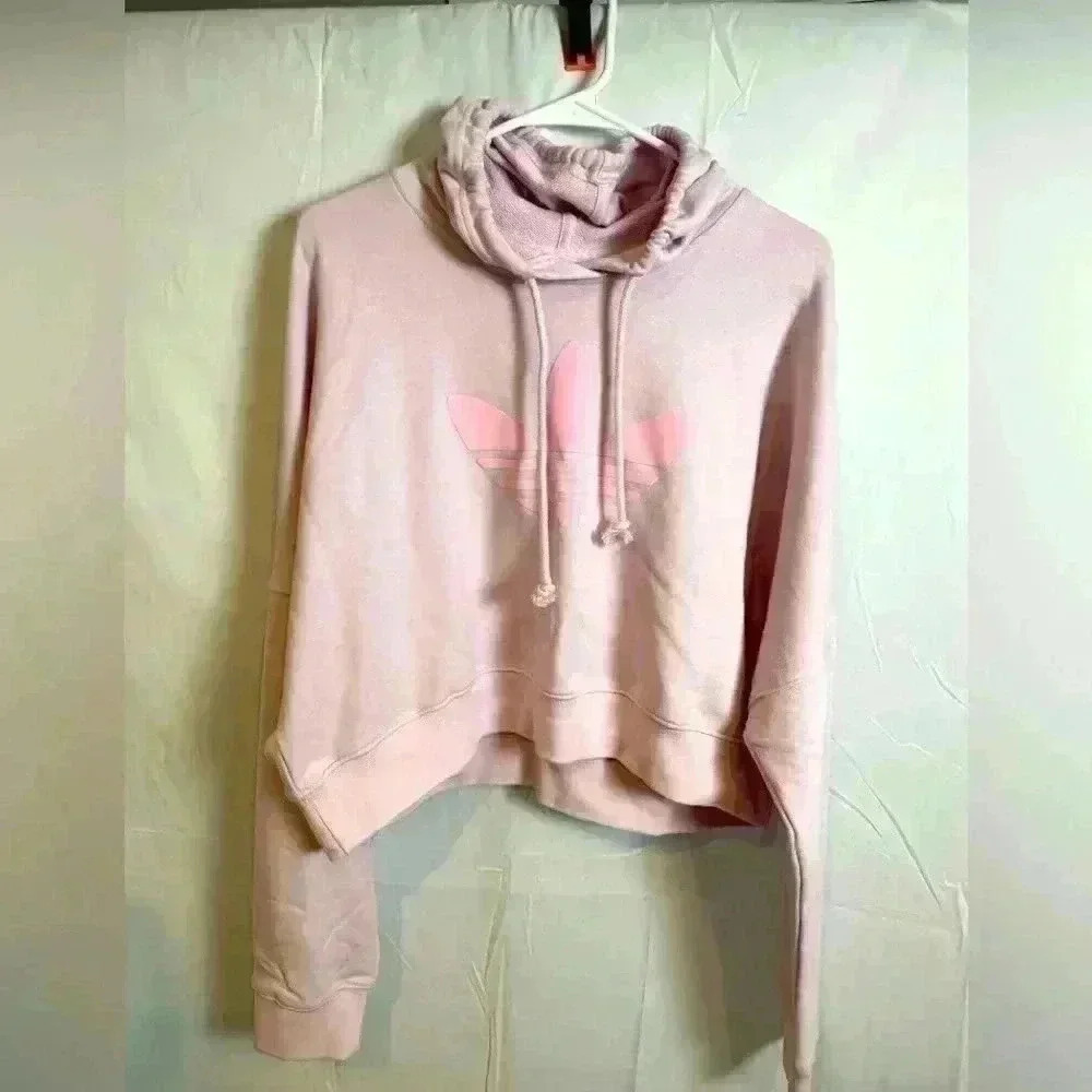 NWT- Adidas Pink Crop Hoodie Top ( size Large)